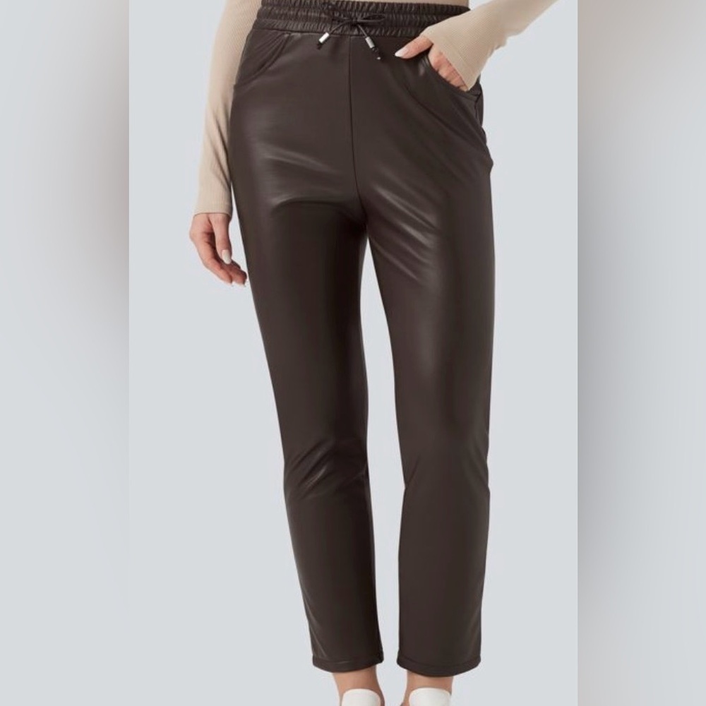 Halara Chocolate Brown Faux Leather High waisted Pants  size XL